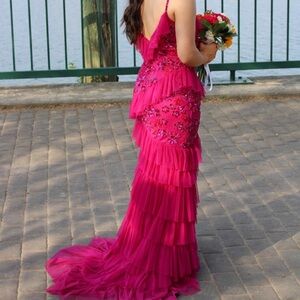 Sherri Hill Fuchsia Layered Prom Gown